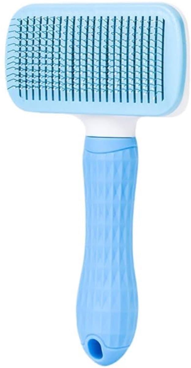 Hondenborstel - Kattenborstel, Huisdierborstels, Zelfreinigende Slicker Borstel voor Honden Katten, Haarverwijderaar voor Lang Haar en Korthaar, Verwijdert Klitten en Knopen, Blauw