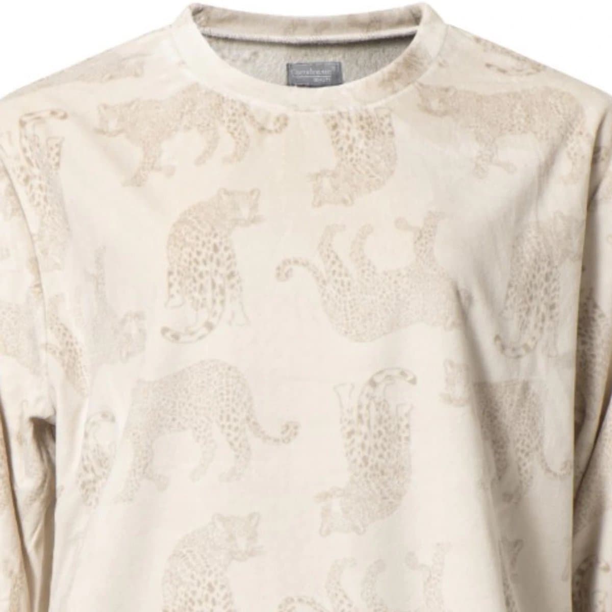 Cocodream dames nachthemd - velours fleece - maat L - Panter - zand