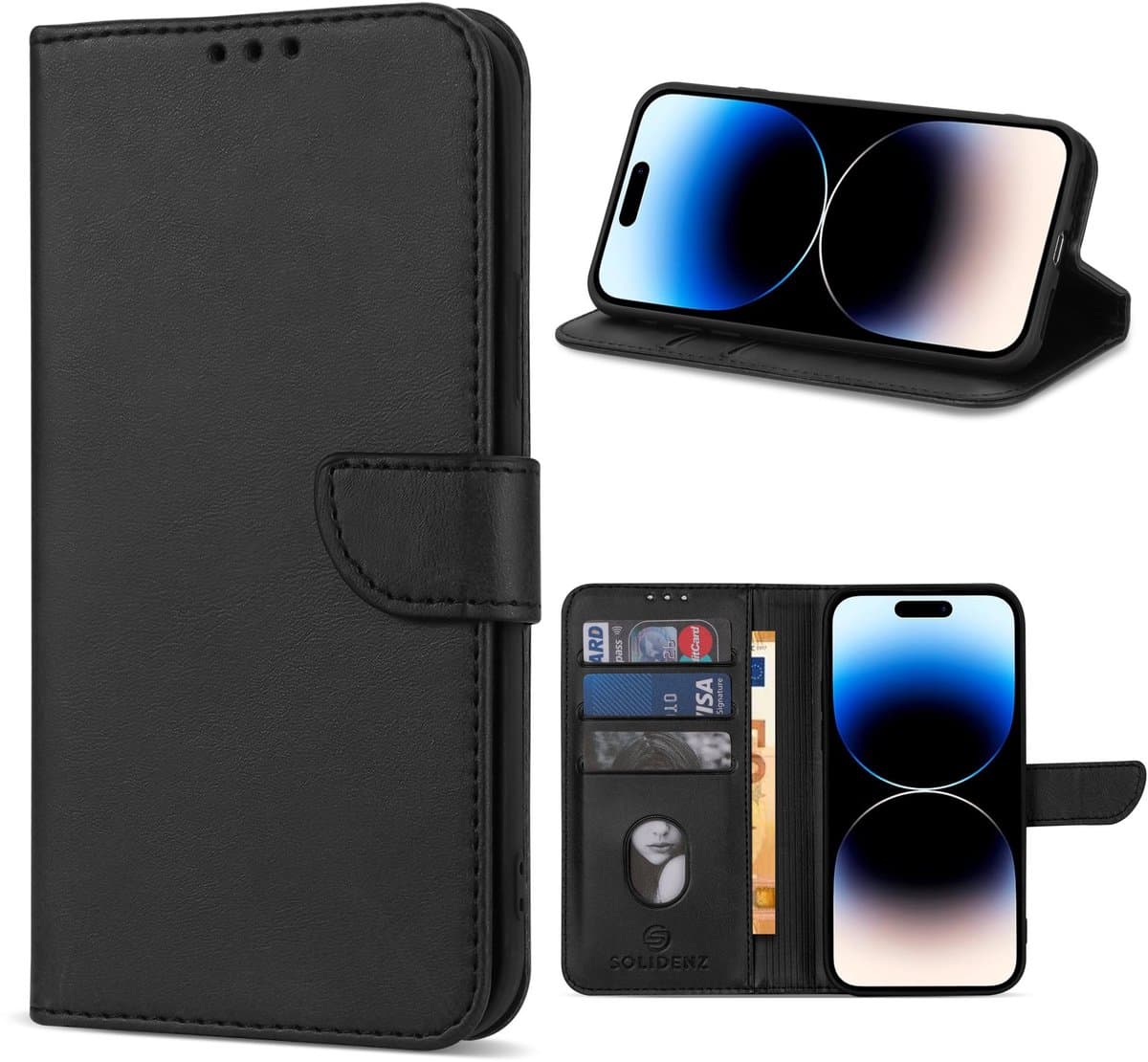 Solidenz hoesje - Geschikt voor Apple iPhone 17 Pro - Bookcase - Zwart
