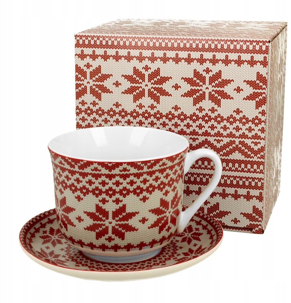 Jumbo Kerstmok met Schotel - Rode Trui Porselein 450ml