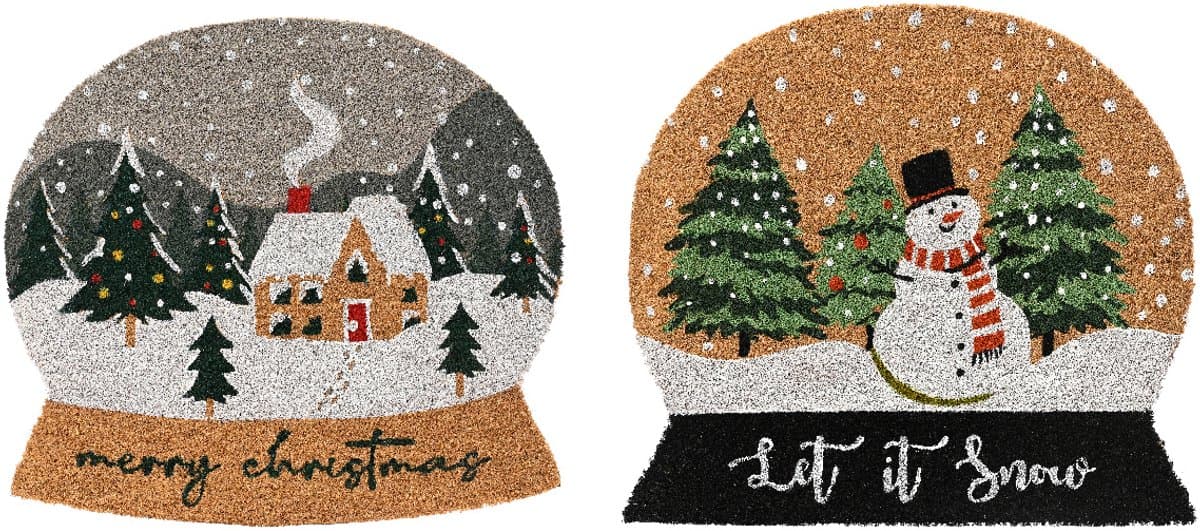 Decoris - Deurmat Kerst Schudbol - Set van 2 - Sneeuwlandschap - Kokosvezel - 60x55x1,5 cm