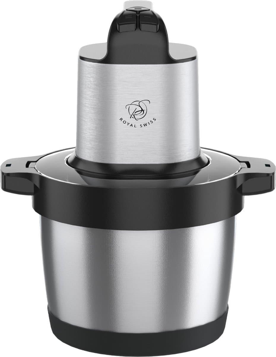 Royal Swiss® Hakmolen – 6 Liter – chopper elektrisch – RVS Kom – 1200W – Dubbel Mes – Krachtige Motor – BPA-vrij