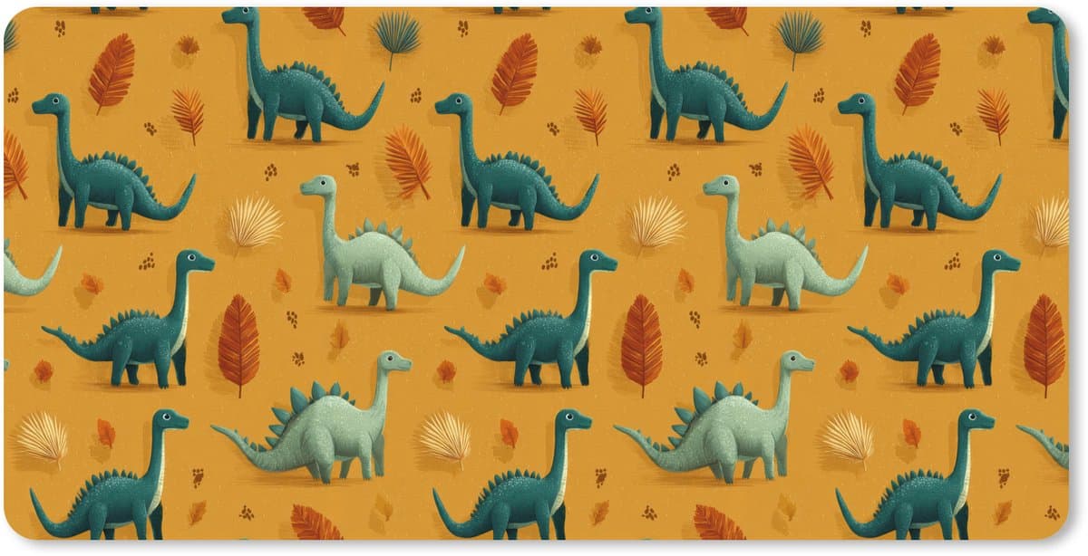 Muismat XXL 80x40 cm - Bureau onderlegger - Bureau mat Dinosaurussen - Stekels - Herfstbladeren - Bruin - Bureaumat - Gaming mousepad xl - Bureaulegger groot - Computer deskmat