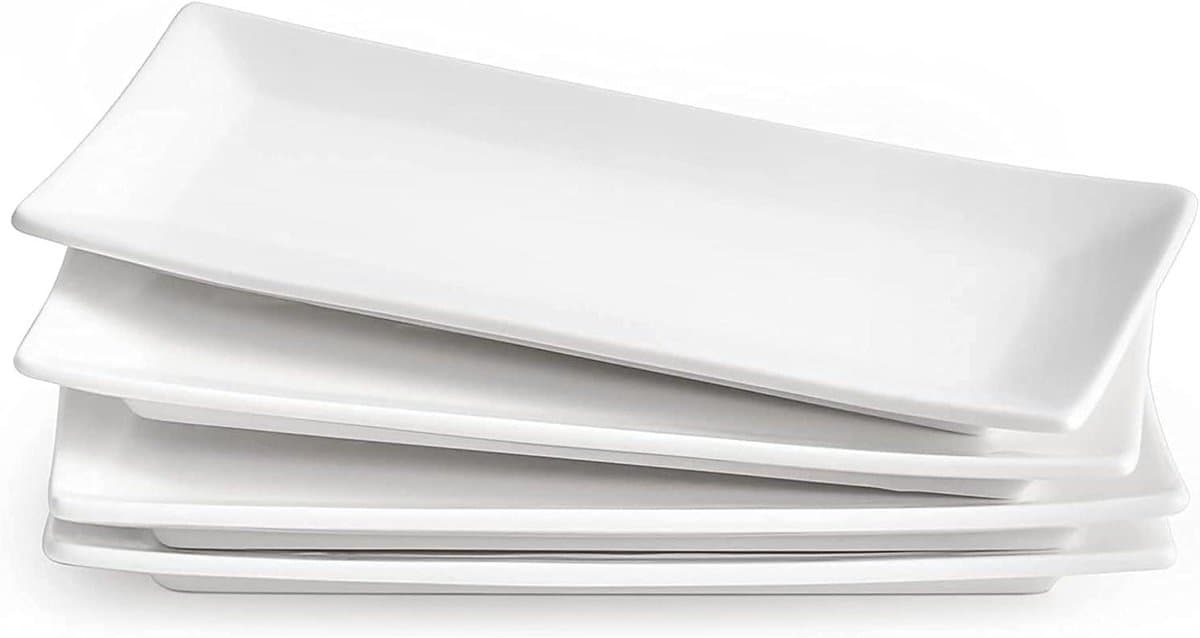 Jhubers Goods -Plus - Serveerschaal wit porselein, 25,4 x 12 cm - 4-delig - sushi, desserts, snacks, voorgerechten - magnetron- en vaatwasmachinebestendig