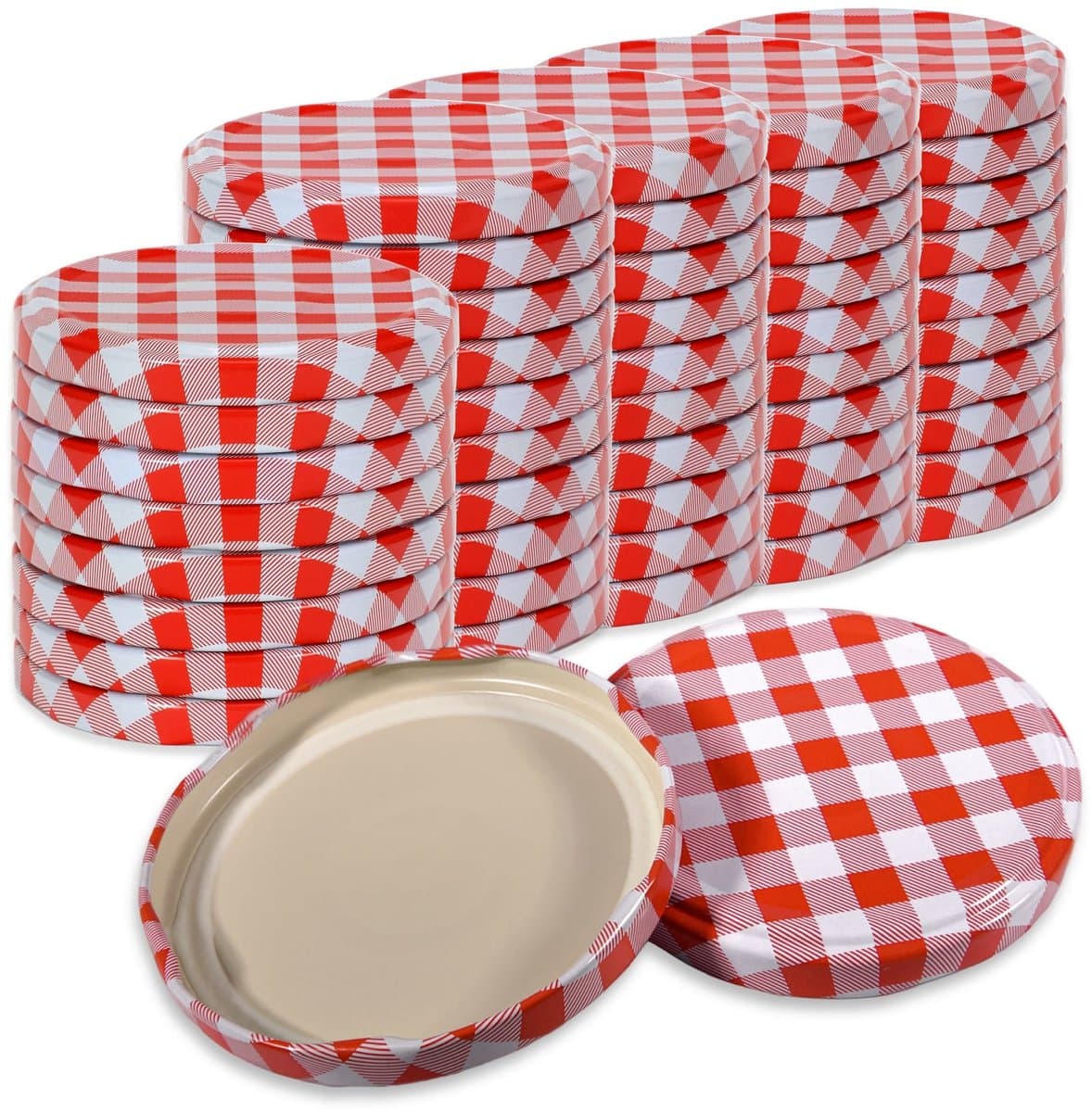 Oputec 50x twist-off draaideksel TO 82 (82 mm) – rood-wit geruit inmaakdeksel – reserve voor jampotten & weckpotten