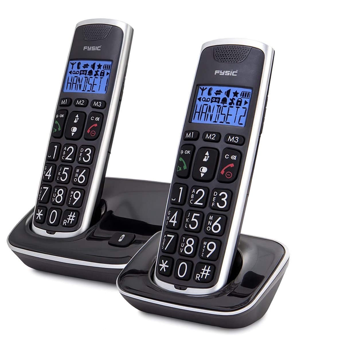 Fysic - Twinset - Senioren Dect Telefoon Set- 2 Handsets - Vaste Lijn - Big Button - Grote Toetsen - Handsfree Speaker