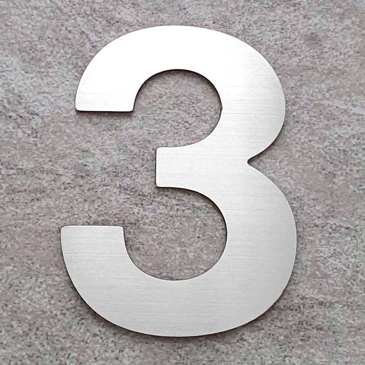 Logixbox - Huisnummer 3 - NIET Boren, Maar Plakken - 3M Sticker - Materiaal: RVS - Hoogte: 7,5cm - Type RVS/75/Bold/nr. 3