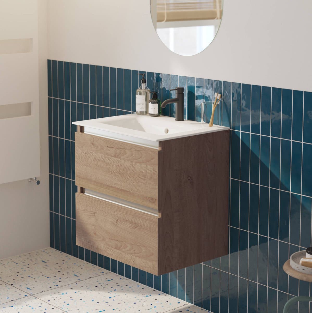 Saqu Gaia Badkamermeubel Set - 61x51 cm - Voorgemonteerd - Bruin - Wastafelmeubel - Badmeubel