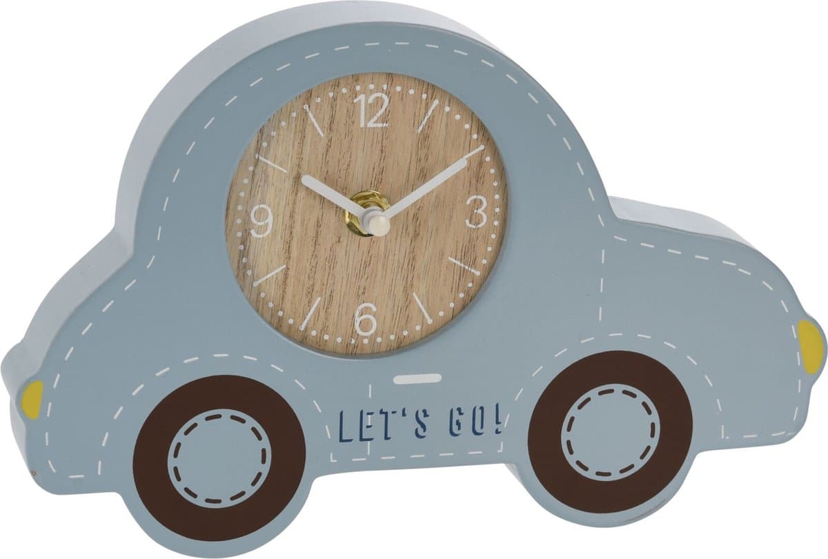 Kinderklok - auto blauw - van hout voor kinderkamer en babykamer - decoratie accessoires - jongens en meisjes slaapkamer