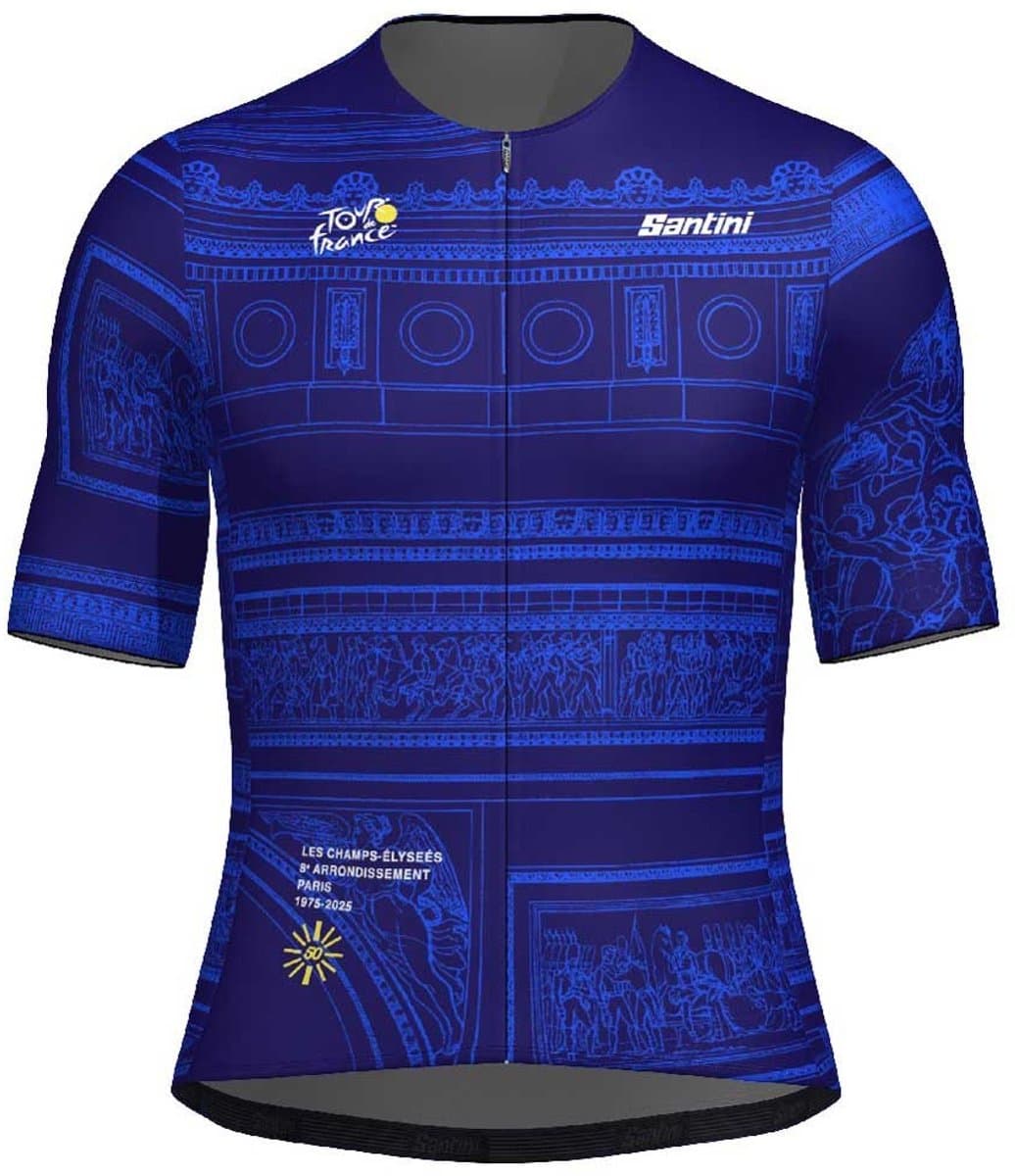 Santini Tdf Arrivée Arc De Triomphe 2025 Korte Mouw Wielertrui Blauw M Man,Vrouw