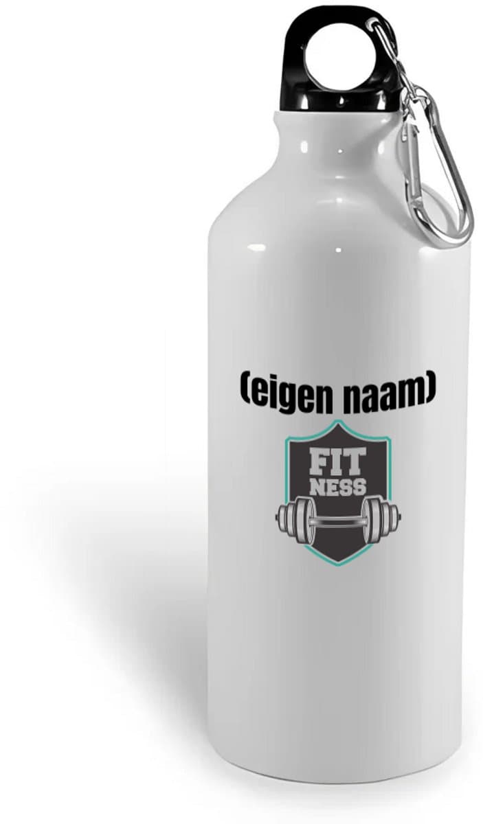 Hacebo® - fitness logo dumbbells met eigen naam waterfles - Fitness - atleten/sport liefhebbers - sport - fitness - dumbbells - verjaardag - cadeau - kado - water fles - 500ML
