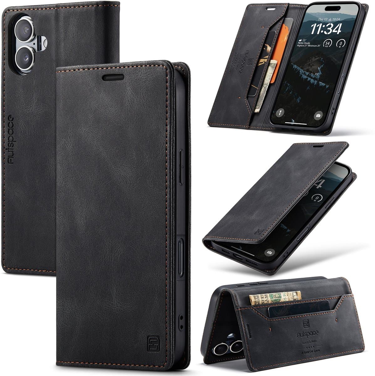 Luxe Flip Case met RFID Bescherming Kaarthouder en Magneetsluiting voor Apple iPhone 16 _ Zwart