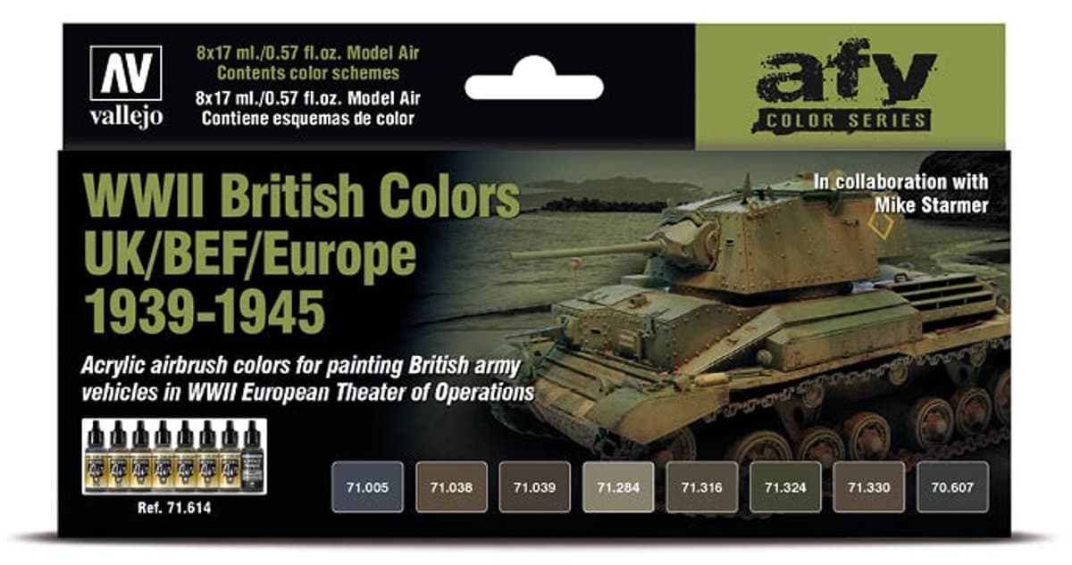 Vallejo Hobbyverf Acrylverf - 71614 WWII British Colors UK/BEF/Europe 1939-1945 - Acryl Set Verf set - 8x 17 ml