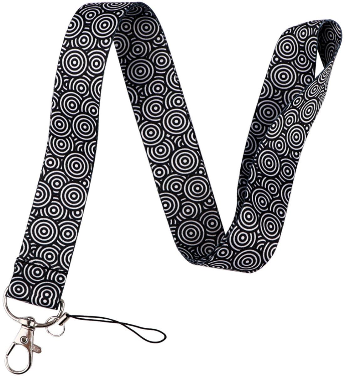 Travel Cords - Keycord Cirkels Zwart Wit - stevig lanyard - sleutelhanger - sleutelkoord - met telefoonkoord - sleutels