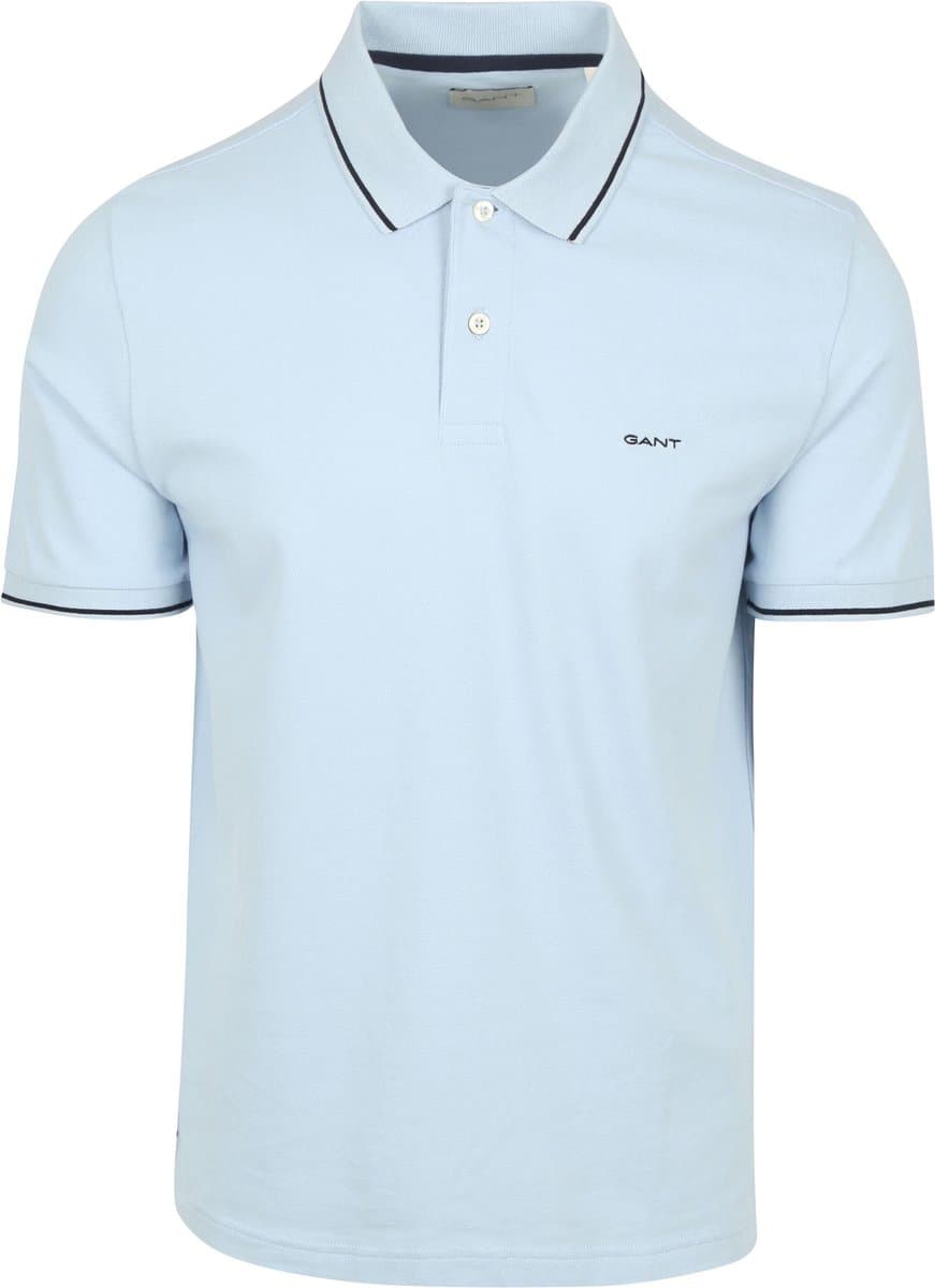 Gant Tipping Piqué Poloshirt Lichtblauw - Maat L - Heren