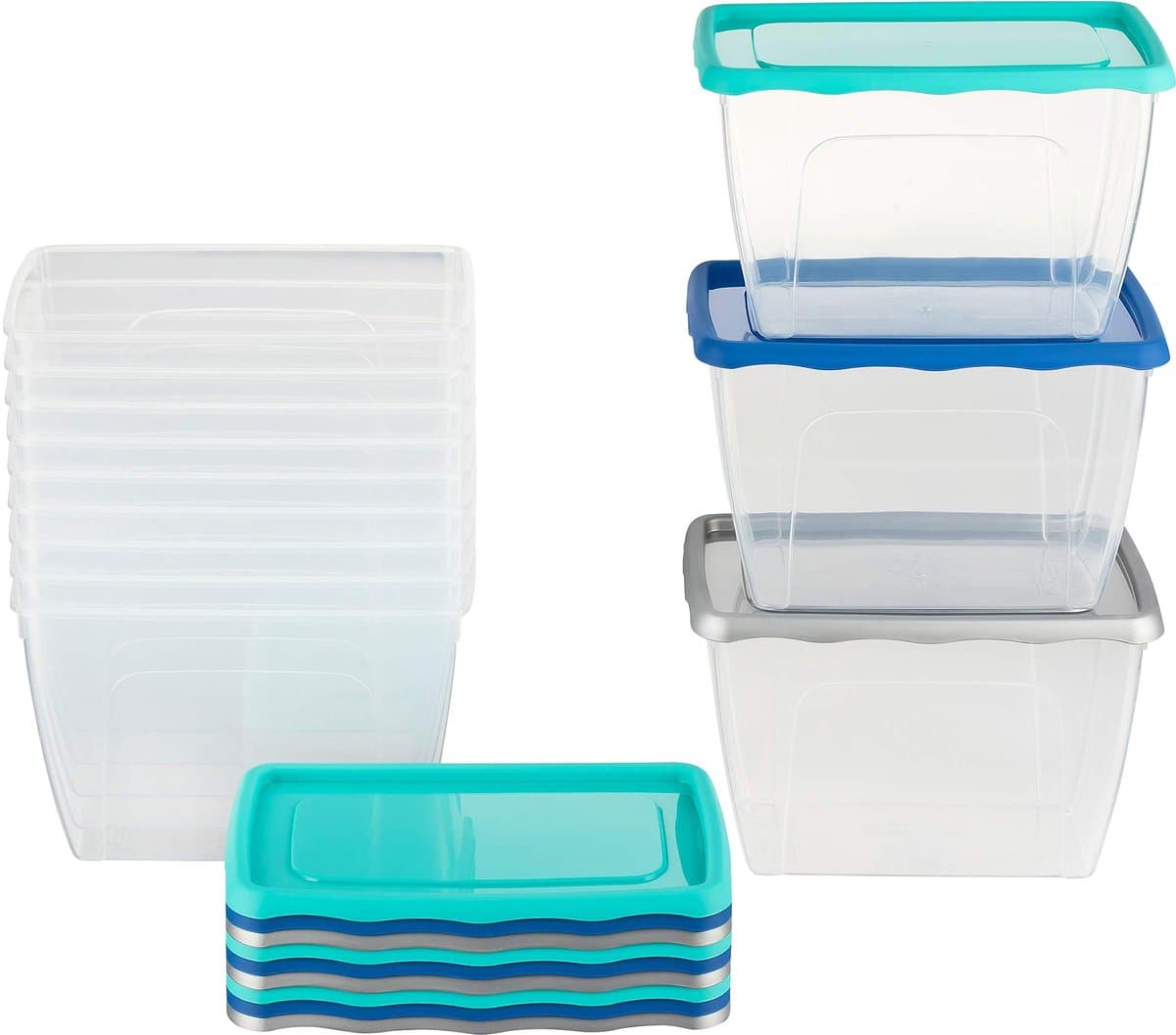 Kigima diepvriescontainers 12 x 1,5L hoog blauw/groen/grijs - Luchtdichte bewaardozen met deksels - Transparante voedselbewaardozen met deksels - Keukenopbergdoos voor maaltijdvoorbereiding en -organisatie - Oostenrijkse kwaliteit