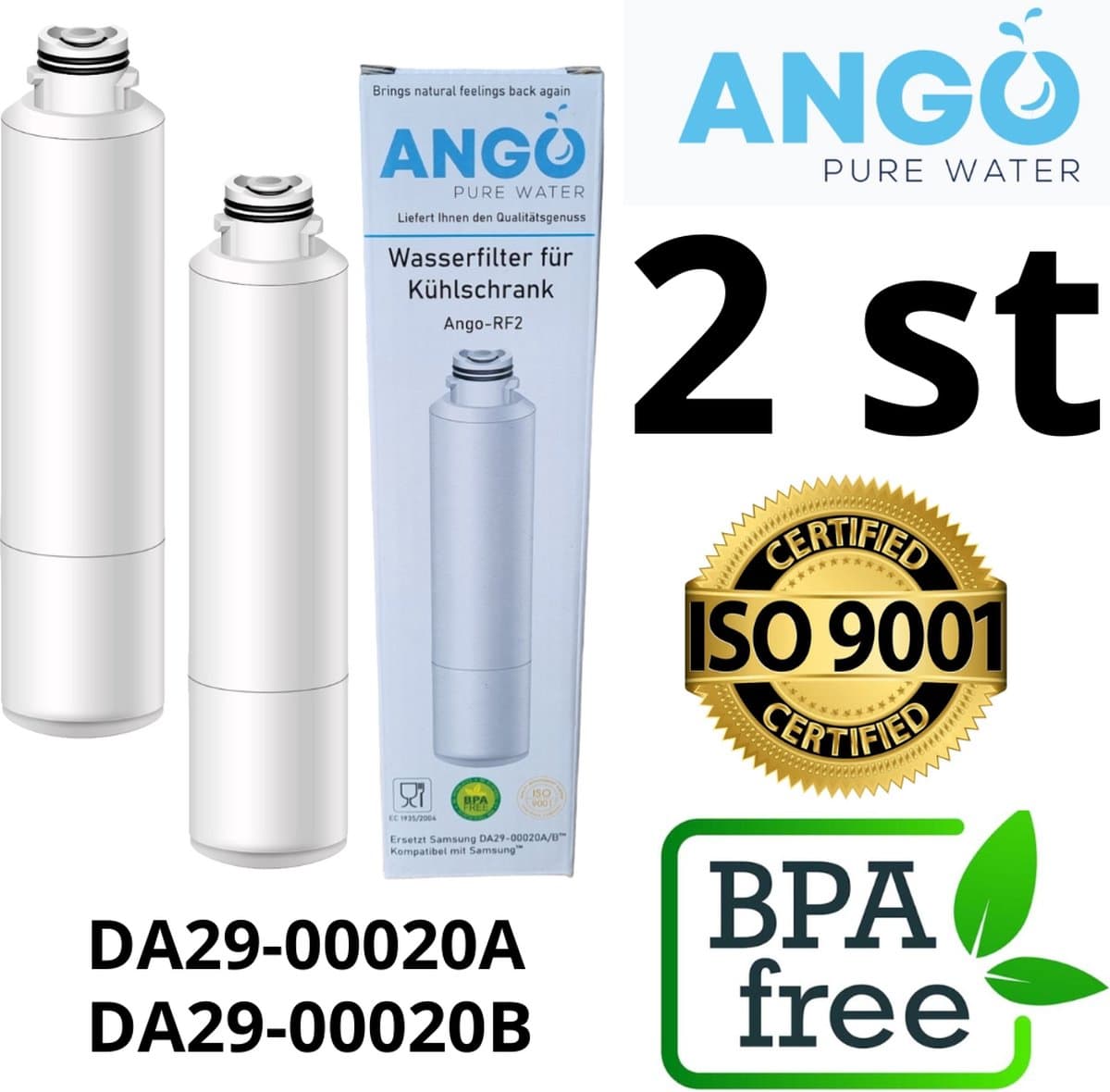 DA29-00020A / DA29-00020B - 2 st. Ango waterfilter vervanging voor Samsung koelkasten, Hoogwaardige vervanging voor modellen met de filtermarkering DA29-00020A / DA29-00020B, 2 stuks