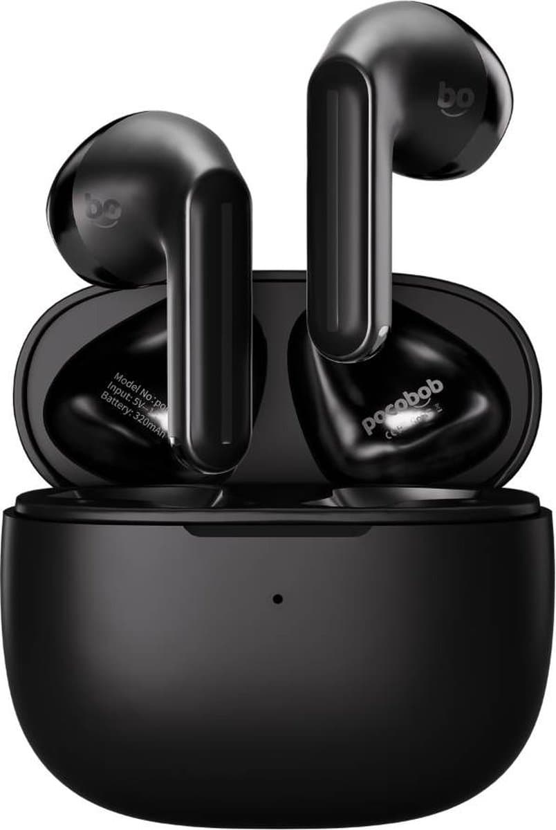 pocobob® GO2 - draadloze oordopjes - zwarte oordopjes - semi in-ear - met ENC microfoon - half in-ear bluetooth oortjes - semi in-ear