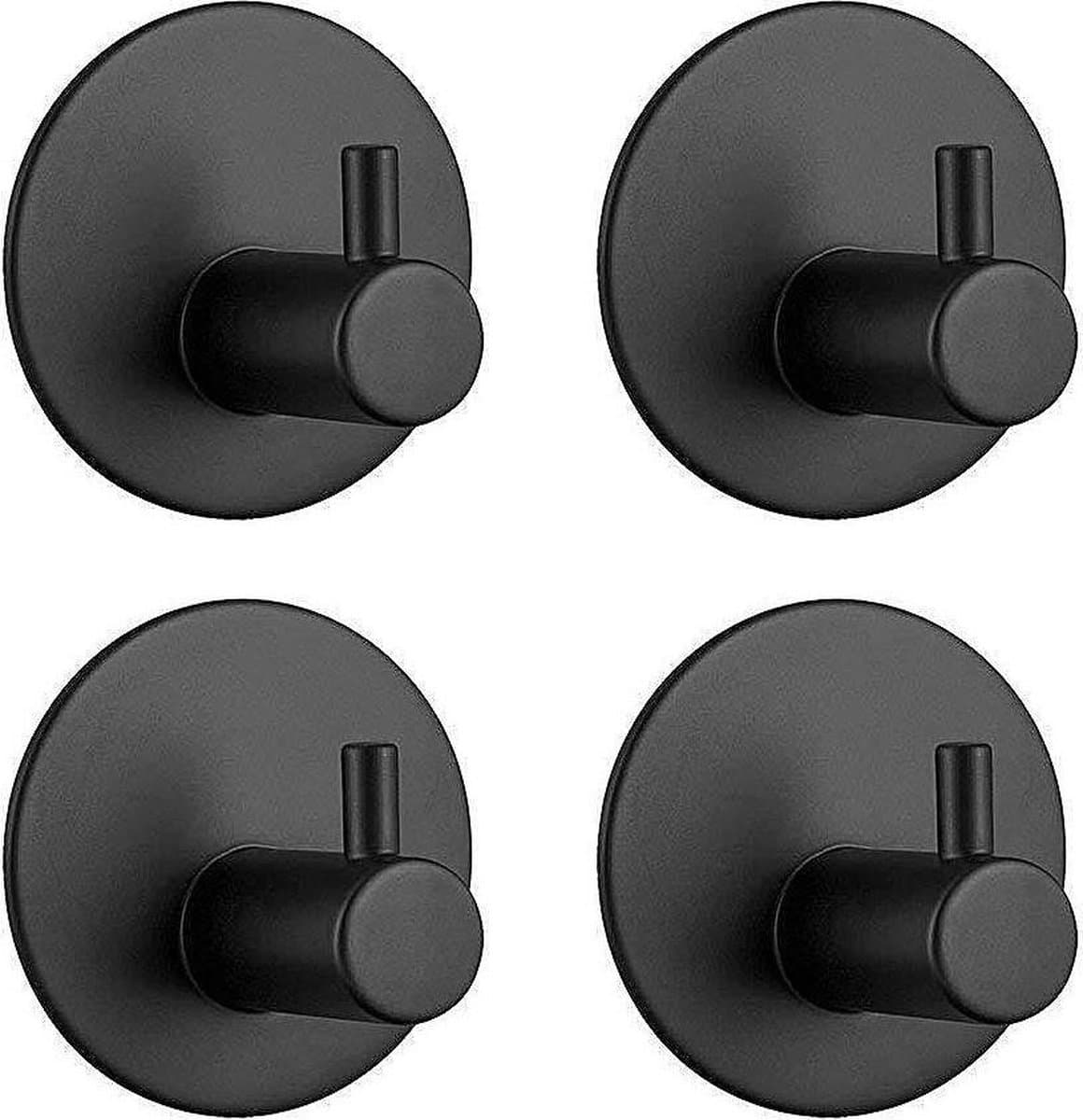 *** 4 Stuks Handdoekhaakjes set zelfklevend Handdoekhouders voor badkamer en keuken - RVS Mat Zwart van Heble® ***