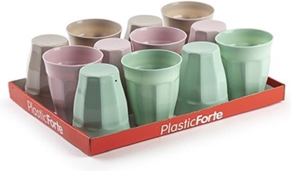 PlasticForte Drinkglazen - 48x stuks - gekleurd - kunststof - 250 ml - drinkbekers - onbreekbaar