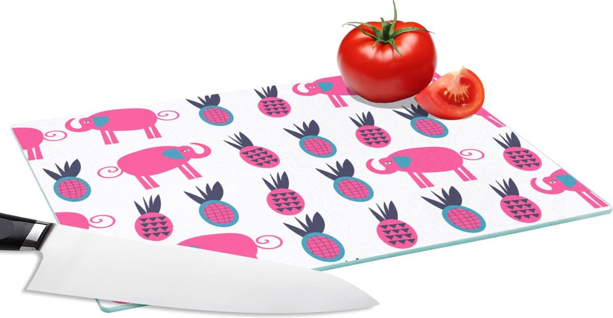 Glazen Snijplank - 28x20 - Ananas - Olifant - Design - Snijplanken Glas