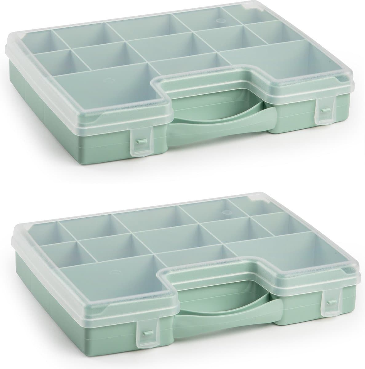 4x plasticforte opbergkoffertje - 13-vaks - mintgroen - opbergkoffer - sorteer box - 27,5 x 20,5 x 3 cm