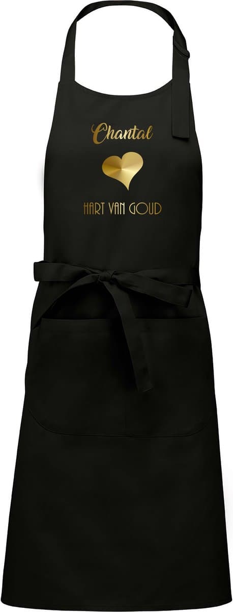 Naam cadeau - Chantal - Hart van Goud - Keukenschort -zwart - cadeau Moederdag - trouwdag - verjaardag - jubileum