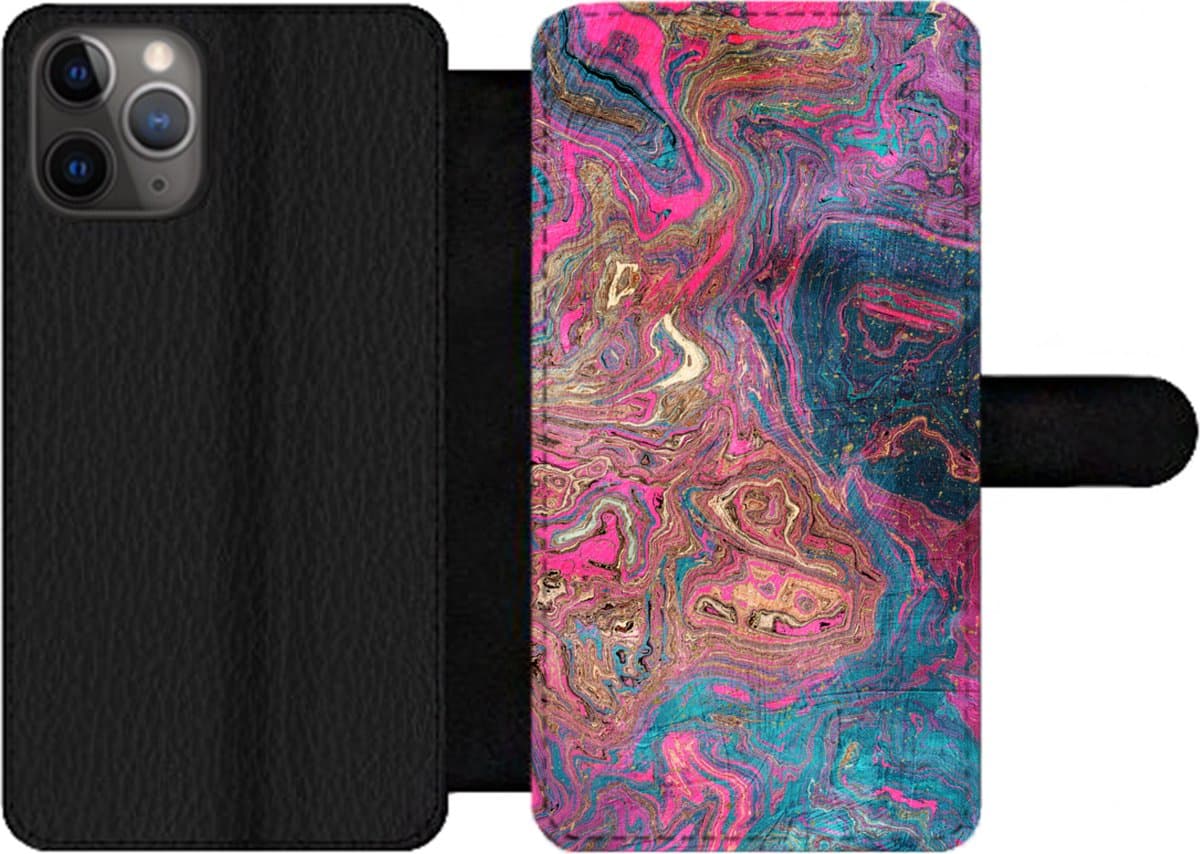 Telefoonhoesje Geschikt voor iPhone 11 Pro Max telefoonhoesje - Marmer print - Verf - Vormen - Met vakjes - Wallet case met magneetsluiting