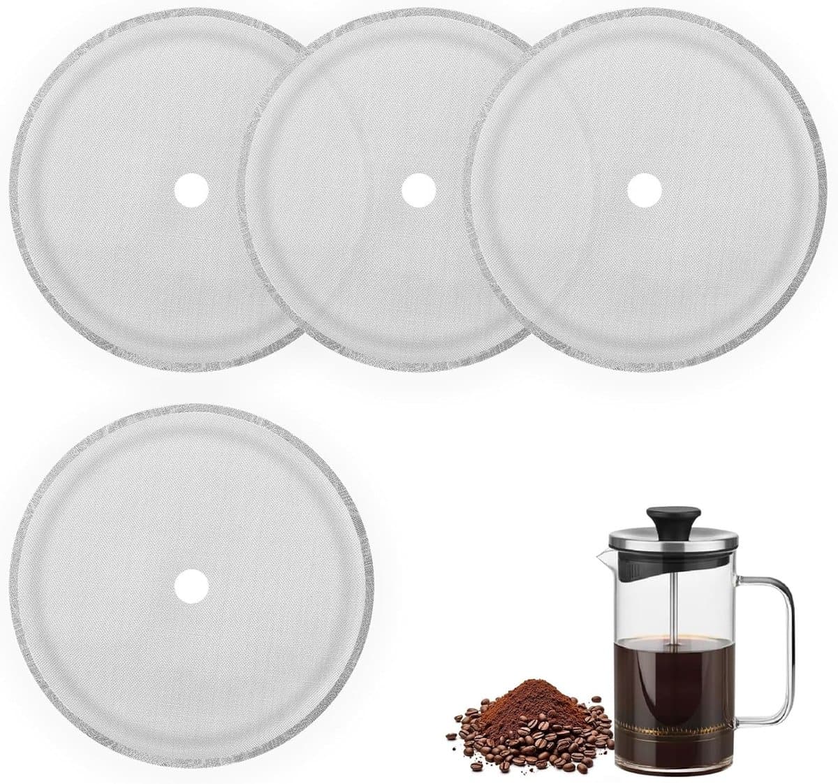 4 Stuks Vervangbare Filterzeef voor French Press, RVS Mesh Filter voor 350ml Koffiemachines, Ideaal voor Thuis en Kantoor