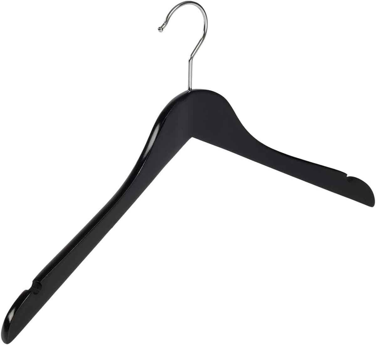 Kleerhanger, Blousehanger, set van 10 Stuks, Lotushout, Zwart, Gelakt, Rokinkepingen, Blouse, Shirt, Overhemd, Jas, 360° Draaibare Haak, 44 cm (7101BA_00/10)