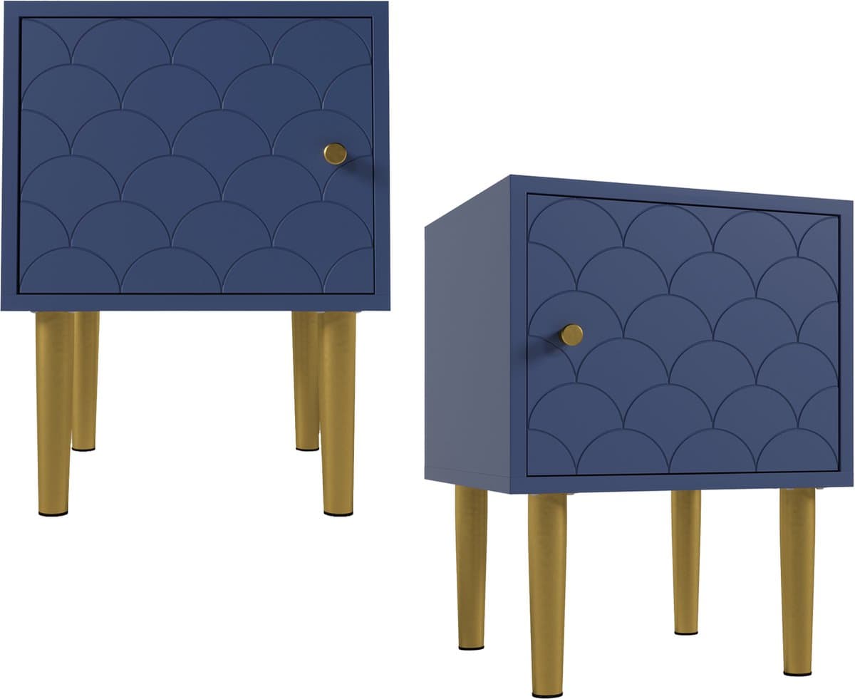 Clruro Nachtkastjes - 51 x 35 x 35 cm - 2-Delige Set Bijzettafels - Marineblauw