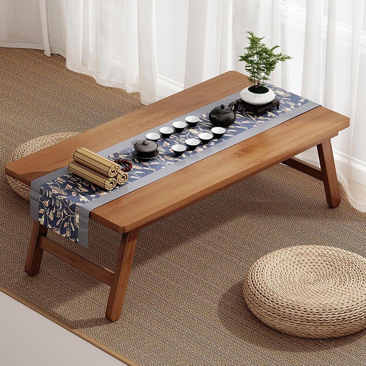 Bamboe Tatami Tafel - Koffietafel Klaptafel - Ontbijt op Bed - Ruimtebesparend Ontwerp - 57x34.3x22.3cm - Bruin