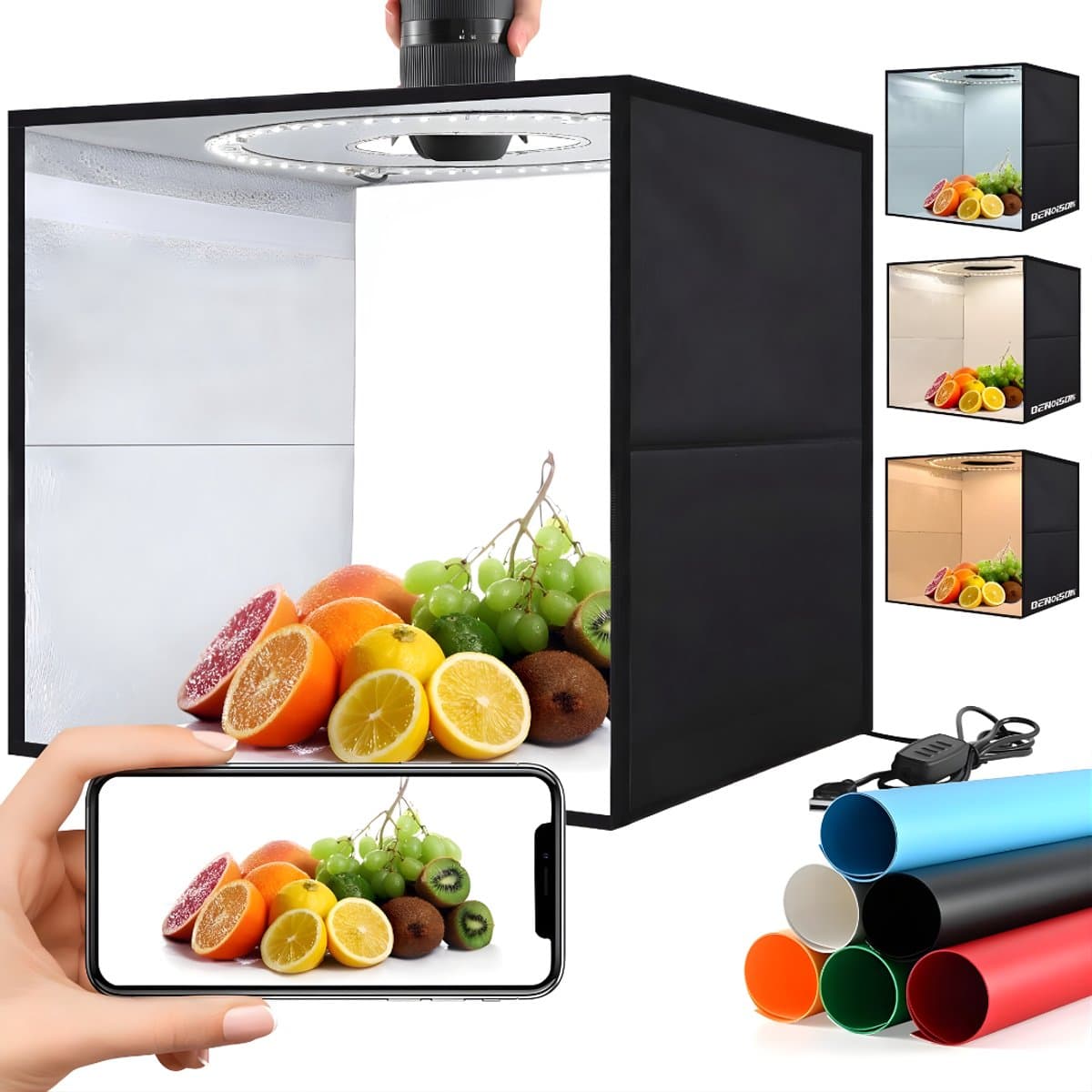 KIRA® Fotobox - 120 LED - Fotolichtdoos - Draagbare Opnametent - Zwart - 30cm x 30cm x 30cm