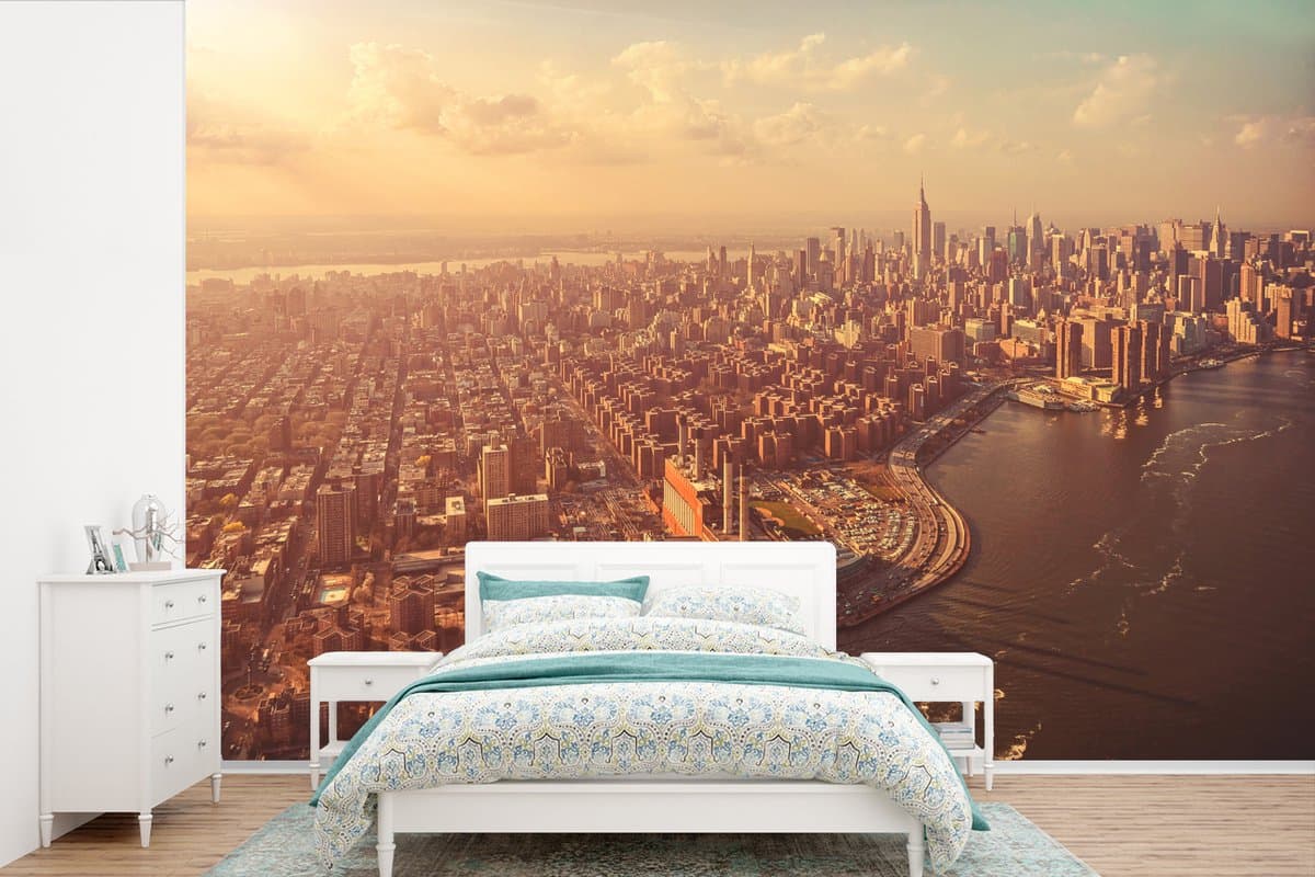 Behang - Fotobehang New York - Skyline - Goud - Breedte 390 cm x hoogte 260 cm