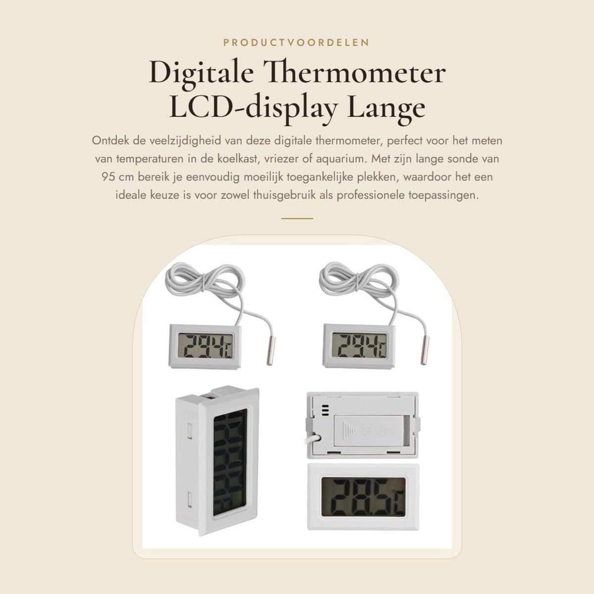 Dailygoods- Digitale Thermometer Lange Sonde - LCD-Display - Temperatuurmeter - Nauwkeurig - Voor Koelkast/Aquarium - 95 cm Sensor