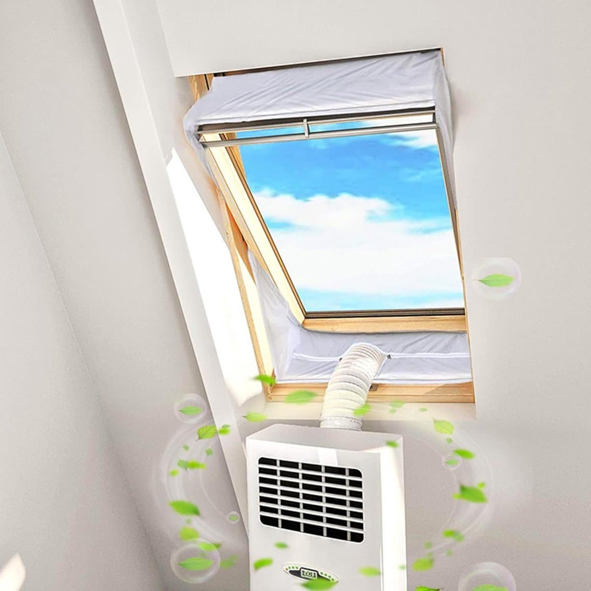 Namajunas - Raamafdichtingskit mobiele airco - Airco Raamafdichting 230 cm - Zelfklevend - Draagbaar raamafdichtingsset - Luchtwisselingsafdekking met rits en sterke klittenband - Houdt warmte en insecten buiten - Geen boren nodig