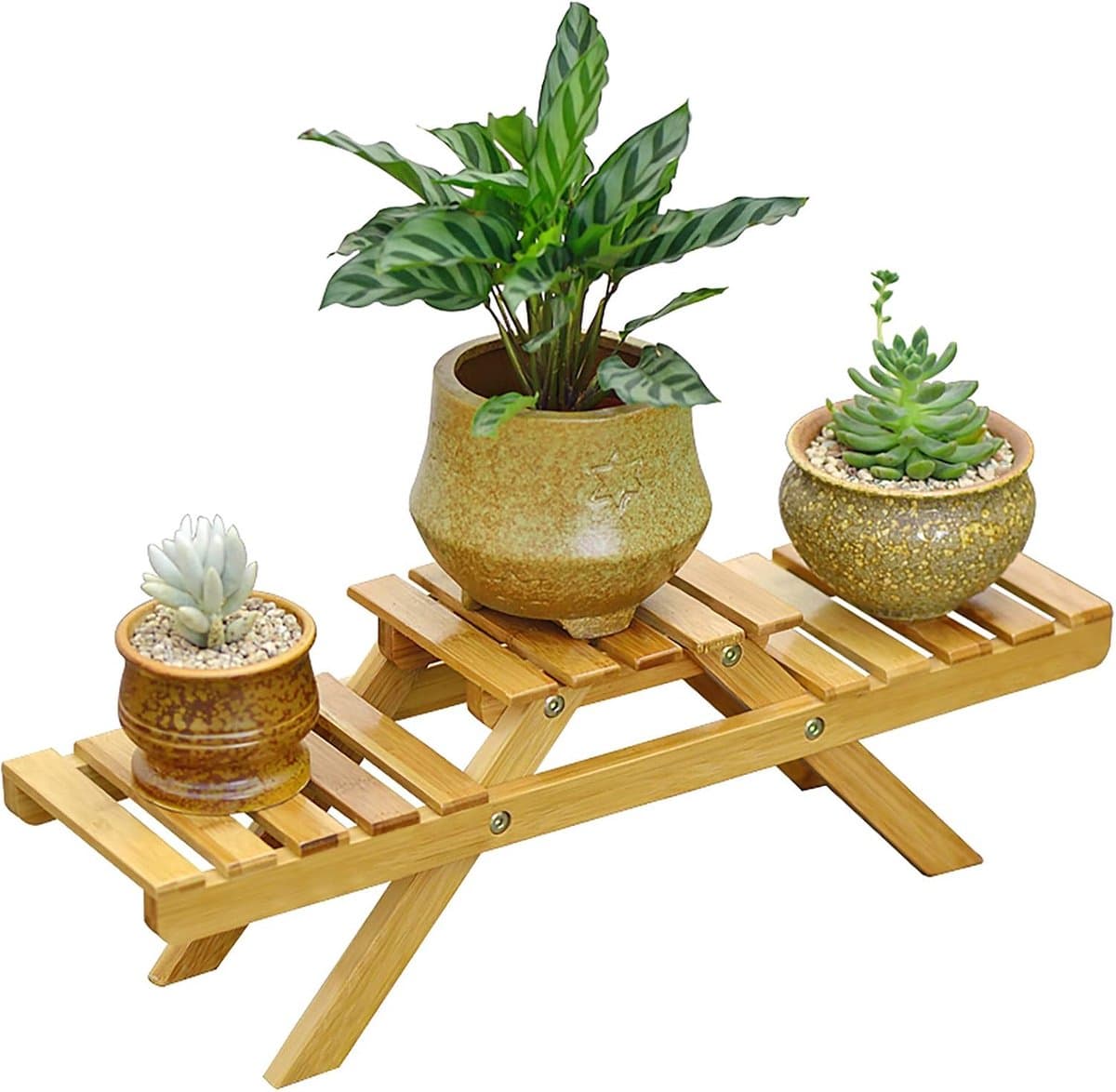 Plantenstandaard Bamboe - Bloemenrek Twee Lagen - Planten Presenteren - Carbonisatie Behandeld - 16cm Lengte - Natuurlijk