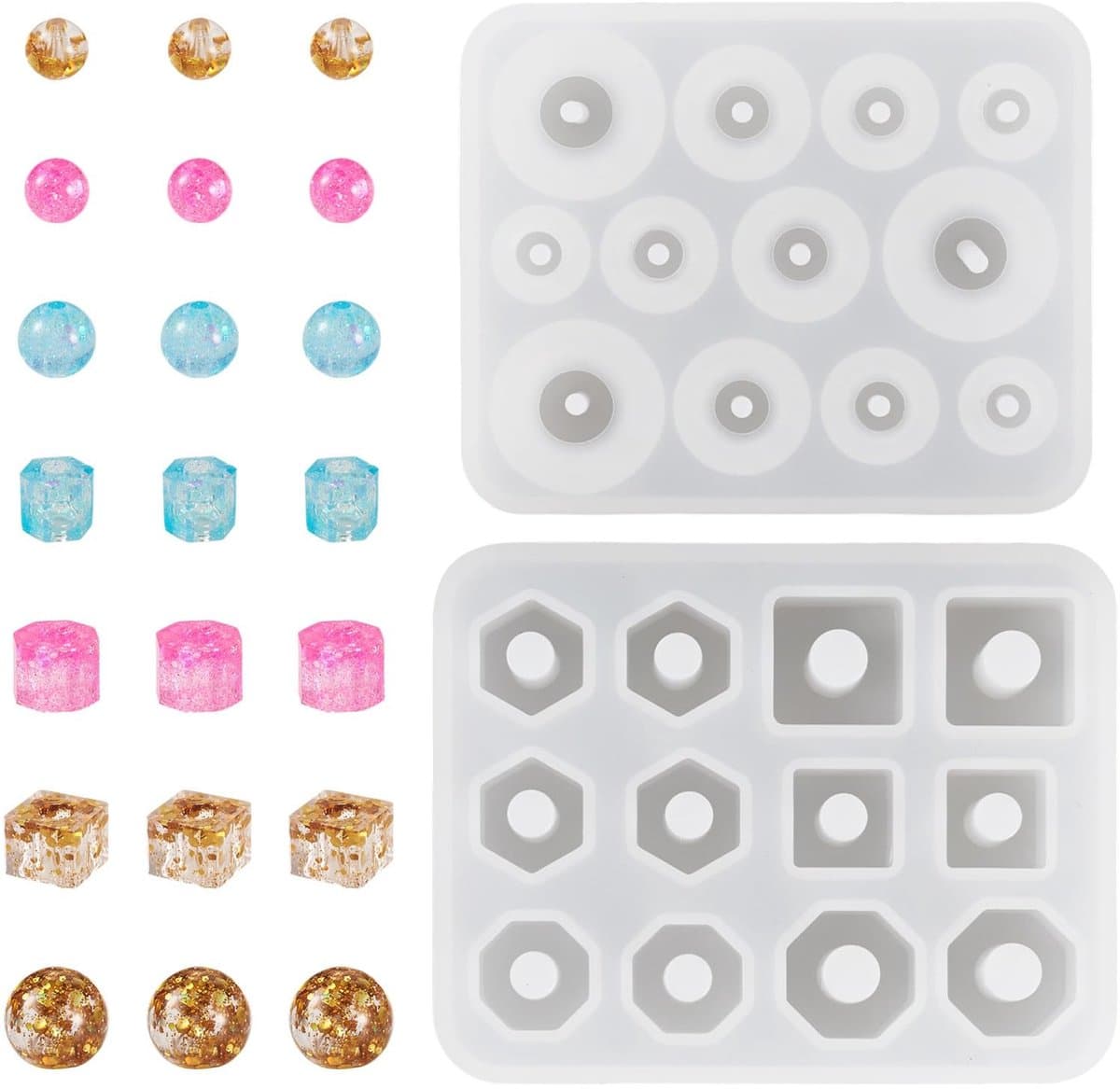 Dailygoods- Gietvormen 2 Stuks - Ronde/Vierkante Parelvormige Siliconen - UV Epoxyhars - DIY Sieraden Maken - Hangers - Ambachten - Sieradenmallen