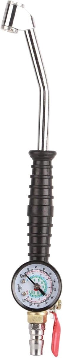Bandenpompkop - Luchthouder Mondstuk - Banden Oppompen - Met Manometer - 30 cm Lengte - Grijs