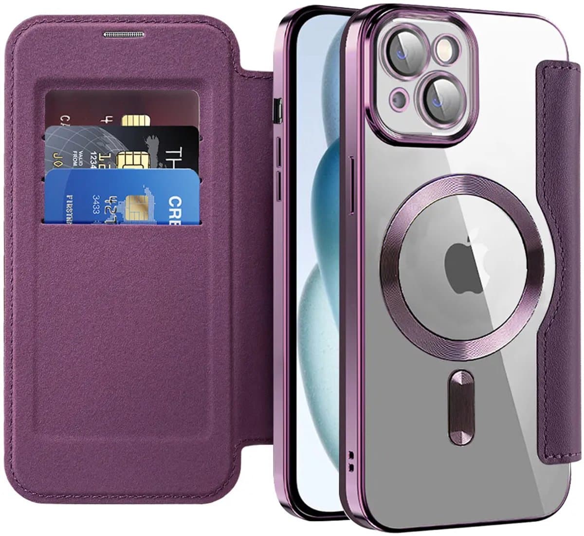 Hoesje geschikt voor Apple iPhone 15 Plus - Techsuit SmartMag Book Wallet Case - Geschikt voor MagSafe - Paars