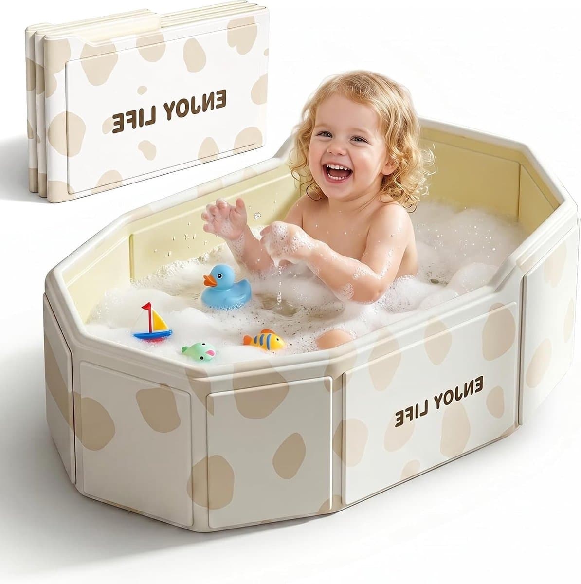 Opvouwbaar Babybad - Draagbaar Kinderbadje - Baby's Baden - Verhoogde Rugleuning - 75 x 45 cm - Beige