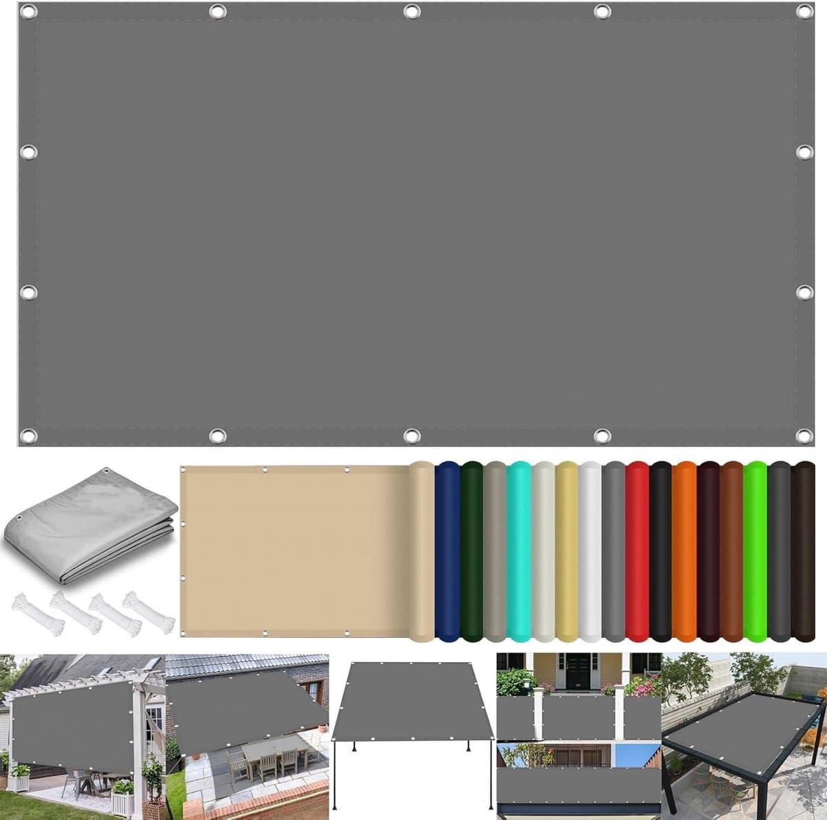 Zonnezeil Rechthoekig - Schaduwdoek Tuin - Buiten Leven - Waterafstotend Materiaal - 370x500 cm - Lichtgrijs