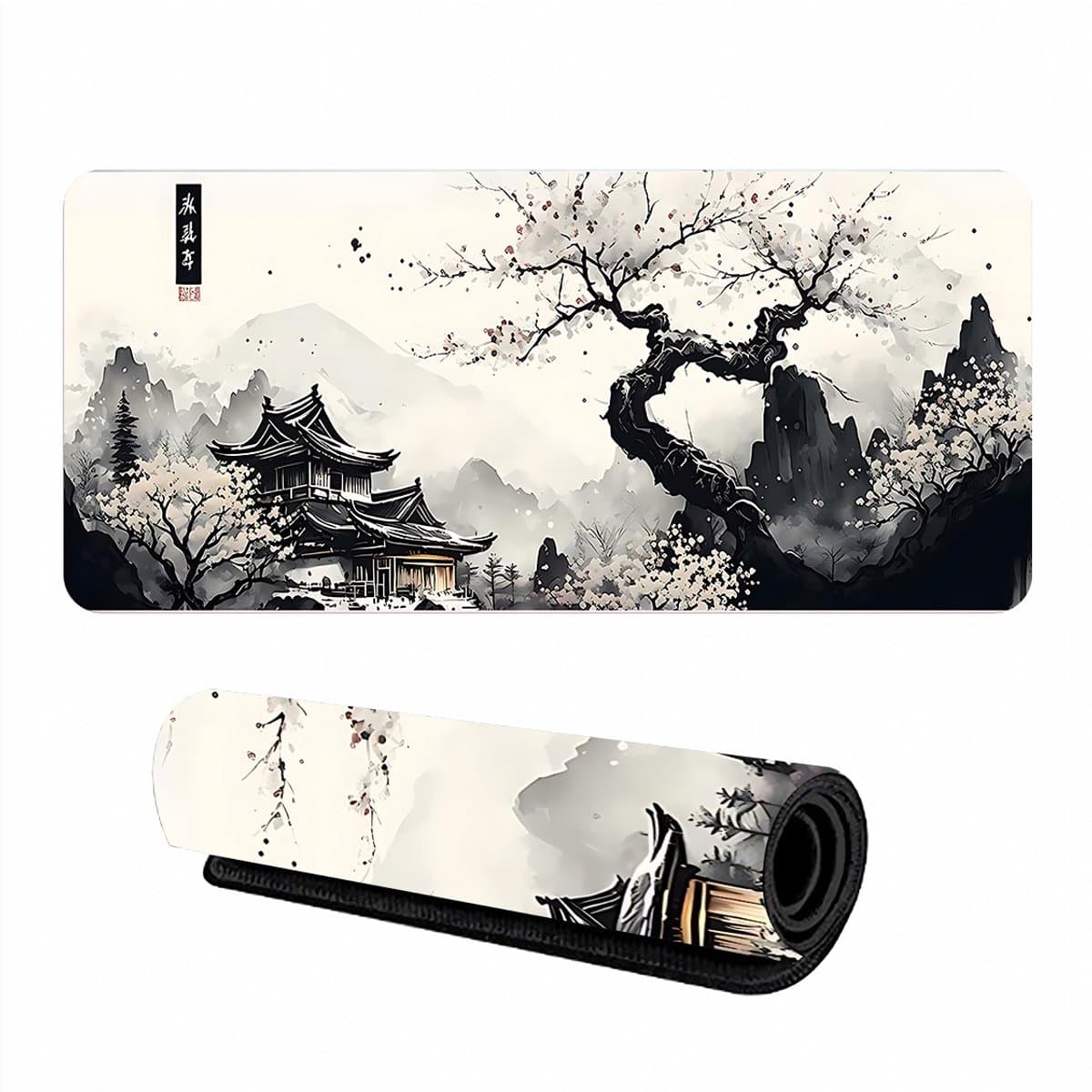 Cherry Blossom patroon XXL muis mat, 800 x 300 mm gaming muis mat, naad kant ontwerp, verlengde grote muis mat / desktop mat, anti-slip rubberen basis, gaming muis mat (pruim muis mat)