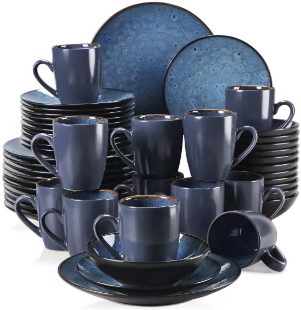 Serviesset 48 delig Blauw - 12 persoons, Dinerborden en Ontbijtborden - Voor Diner, Keuken, Dagelijks Gebruik en Ontbijt