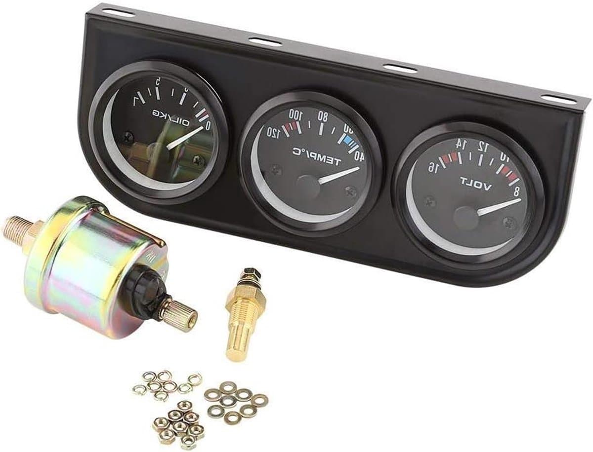 Triple Gauge Set - 3-in-1 Meter - Voertuig Prestaties Monitoren - Geïntegreerde Voltmeter - 52mm - Zwart