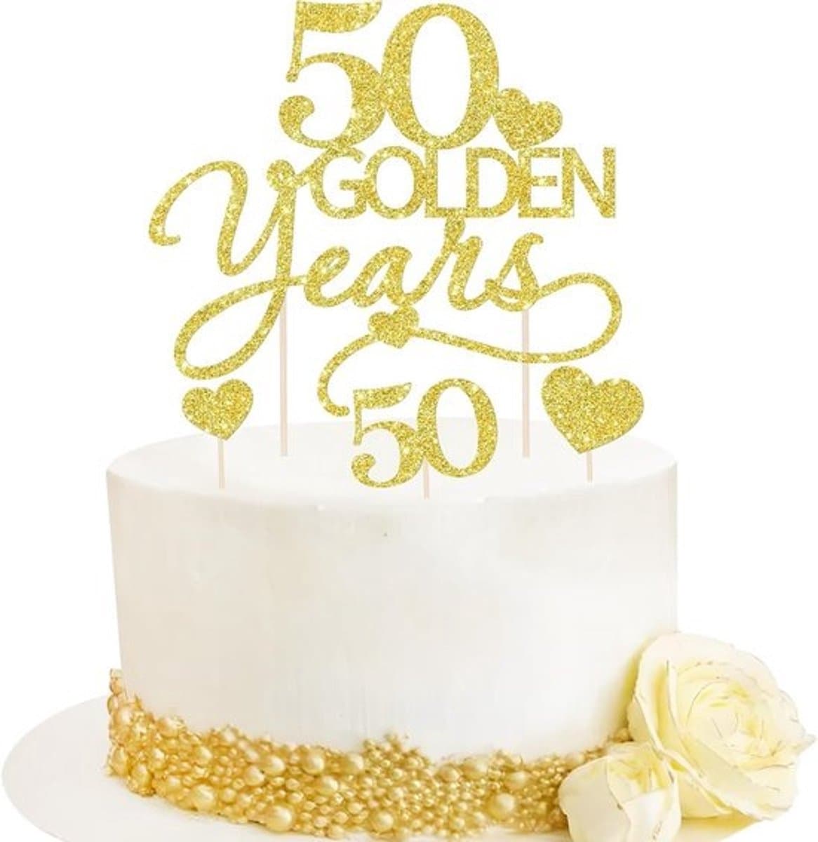 Taart Toppers - Verjaardag Decoratie - 50 Jaar Viering - Glitter Karton Hout - 145 x 13 cm - Goud