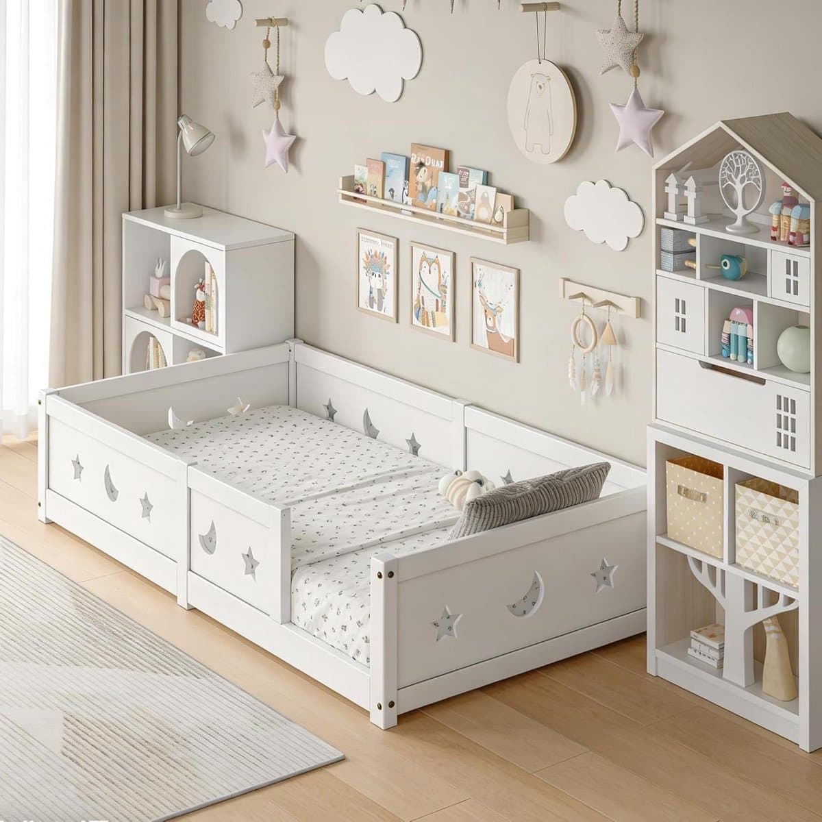 Kinderbed Vloerbed - Peuterbed Ledikant - Veilig Slapen - Massief Grenenhout - 120x200 cm - Wit
