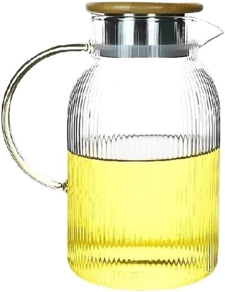 Glazen Waterkan - Theepot Koelkastkan - Dranken Serveren - Hittebestendig Deksel - 1500ml - Transparant