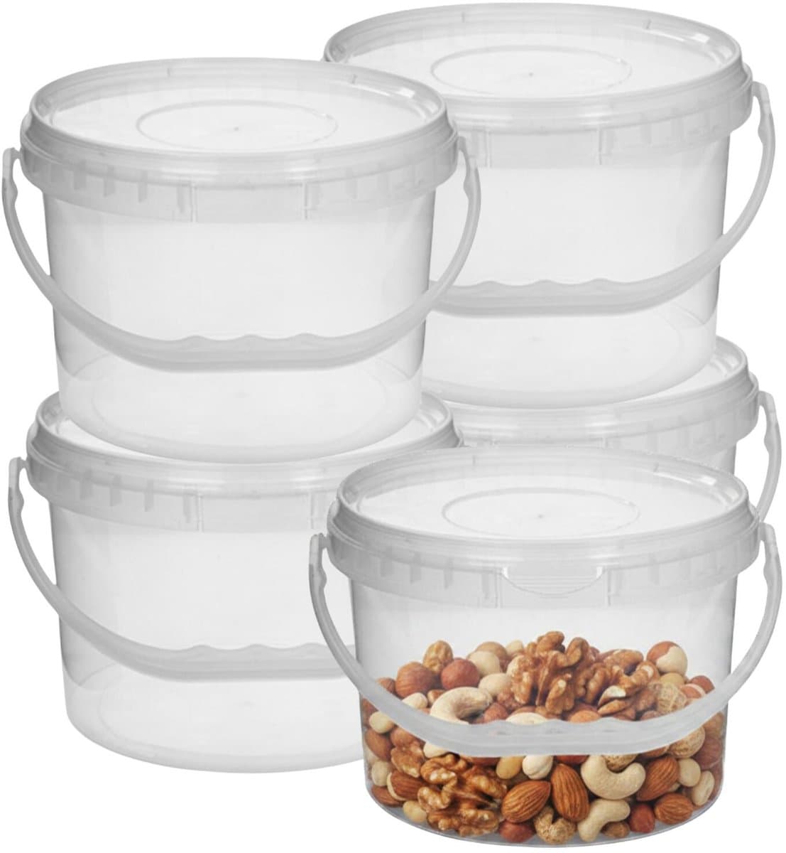 CM Opslag emmer/box met deksel en handvat - 5x - transparant - 6.5 liter - voedsel - dierenvoer - korrels - lege containers - wecken