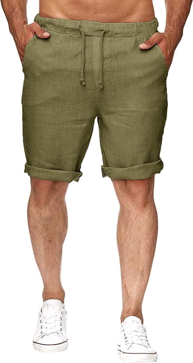 Linnen broek heren vrijetijdsbroek heren effen linnen broek korte zomerbroek loose fit met trekkoord zak